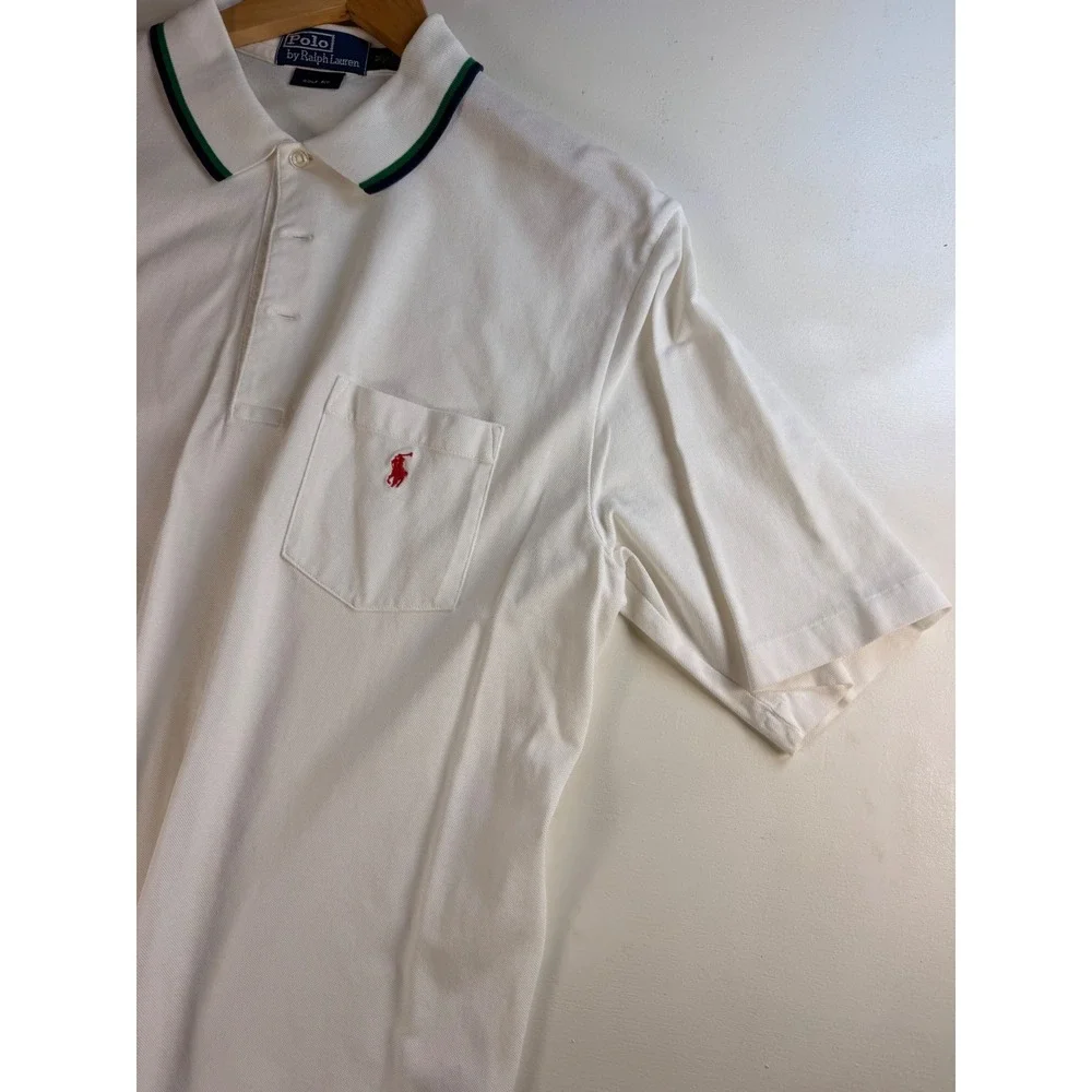 Polo Ralph Lauren Polo Shirt Mens M White Excellent Golf Fit Pima Cotton Pocket